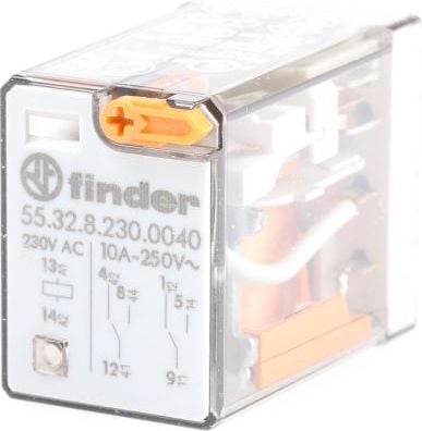 Miniatura releu 2P 10A 230V AC Buton indicator test acționare mecanică (55.32.8.230.0040)