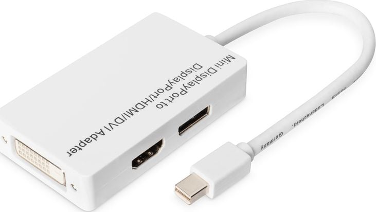 MiniDisplayPort 1.1a tip cablu adaptor miniDP / DP + HDMI + DVI-D M / Z 0,2m alb (AK-340509-002-W)