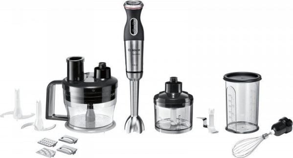 Mixer vertical Bosch MS8CM6190, 1000 W, 12 viteze+Turbo, Minitocator, Tel, minirobot inclus, Vas gradat, Cutit Quattro Blade, Negru / Inox