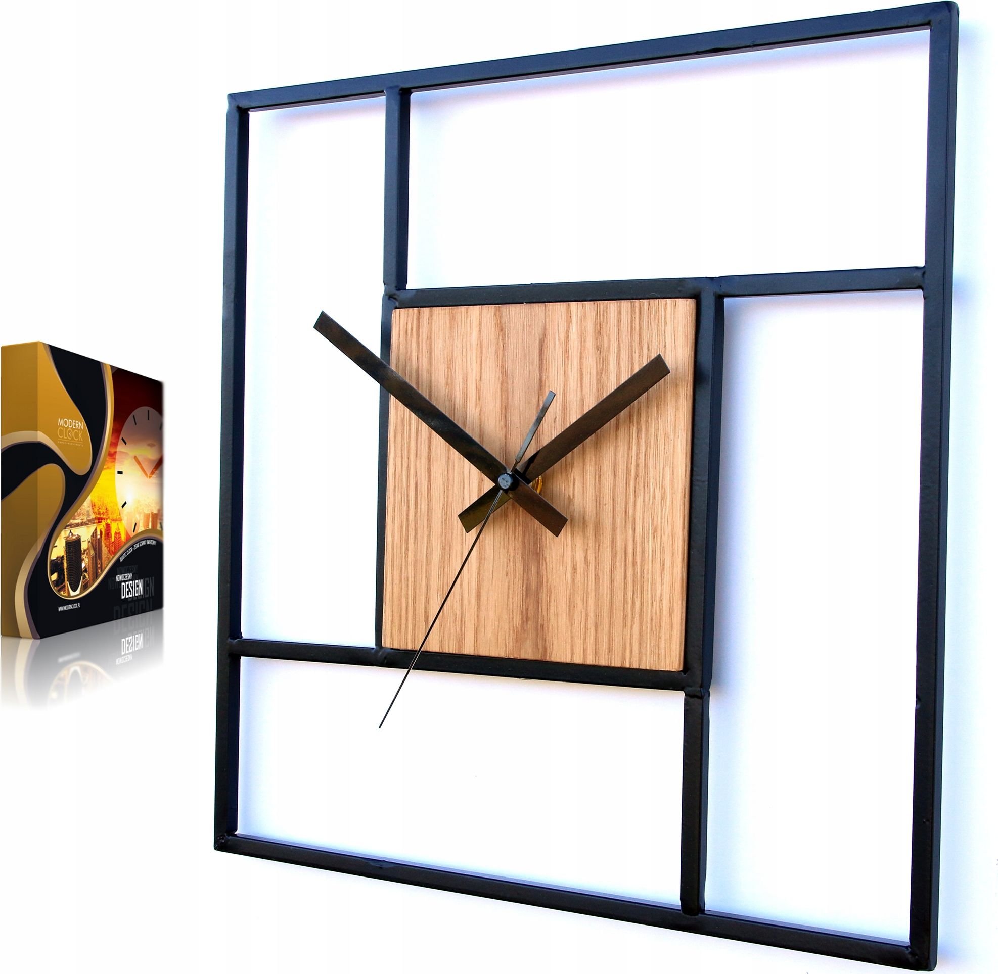 ModernClock Zegar ścienny KWADRAT metalowo-drewniany Retro