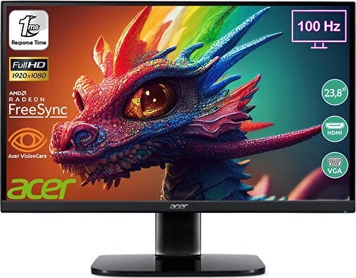 Monitor Acer Monitor Acer KB242HYHbi 60cm 23.8` ZeroFrame VA FreeSync 100Hz 16:9 1ms(VRB) 250nits VGA HDMI EU MPRII Black