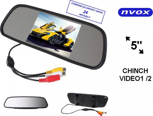Monitor de mașină LCD cu marșarier Nvox LED de 5 inchi în oglinda retrovizoare AV 12V (NW5005M)