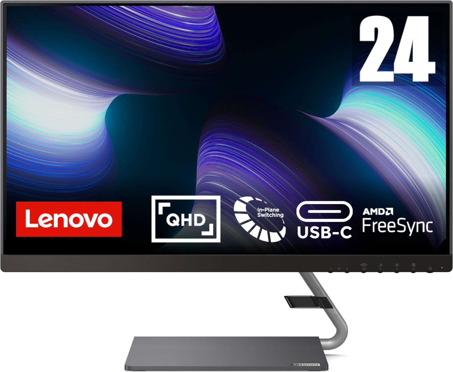 Monitor LED IPS Lenovo, 23.8`, 75 Hz, 4 ms ,HDMI+USB Type-C 3-side borderless with speakers (2 x 3W) - Raven Black / Iron Grey Stand, Q24h-10