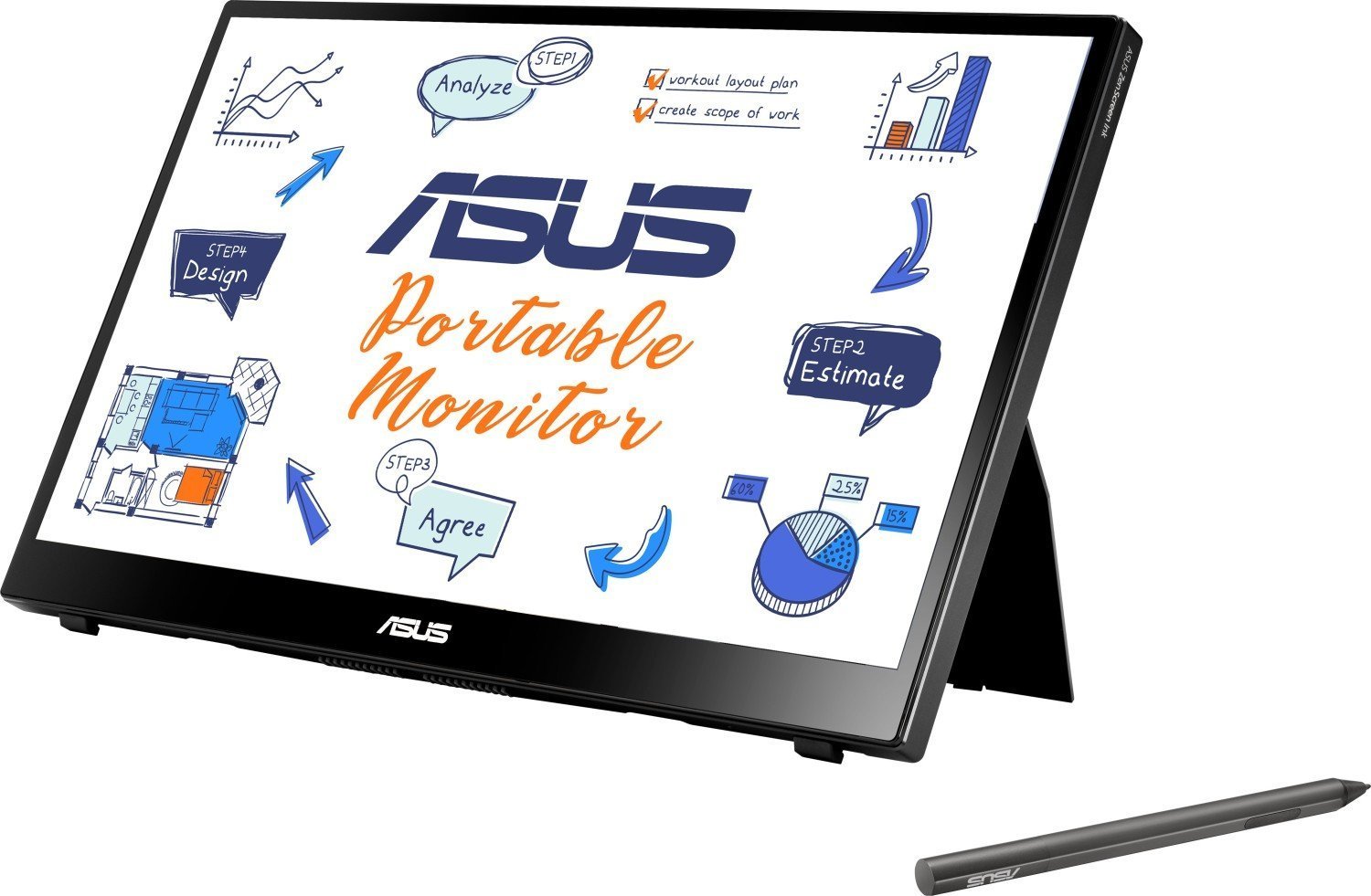 Monitor Portabil Asus ZenScreen 14` MB14AHD, Full HD 1920 x 1080, Micro HDMI, USB-C Negru