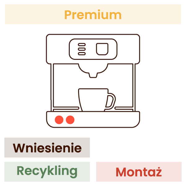 Asamblarea aparatului de cafea în KOMFORT încorporat (introducerea, demontarea vechiului aparat, conectarea, îndepărtarea ambalajului, reciclarea)