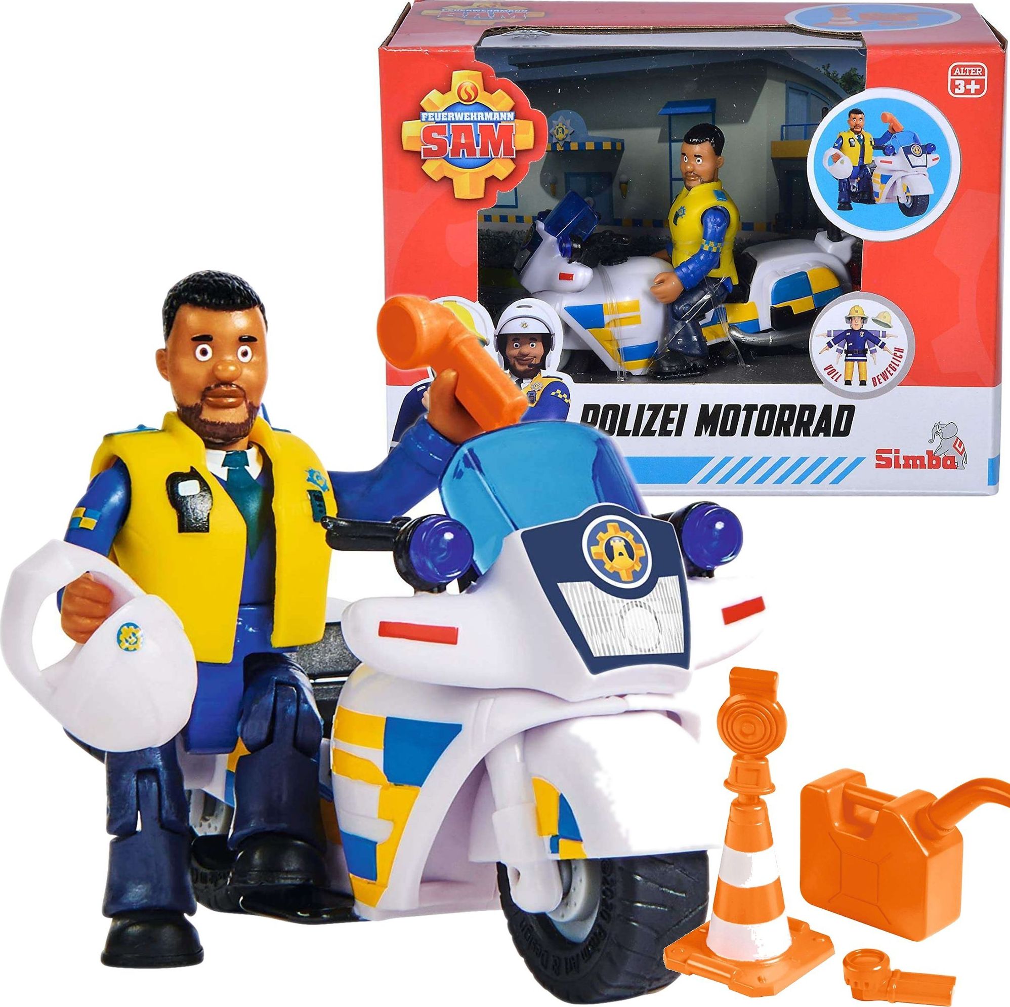 Motocicleta Simba Fireman Sam Police cu figurina Malcolm si accesorii