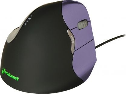 Mouse BakkerElkhuizen Evoluent VerticalMouse 4 BNEEVR4S/VM4S, Optic, USB, cu fir, 2600 DPI, 7 Butoane, Negru/Violet