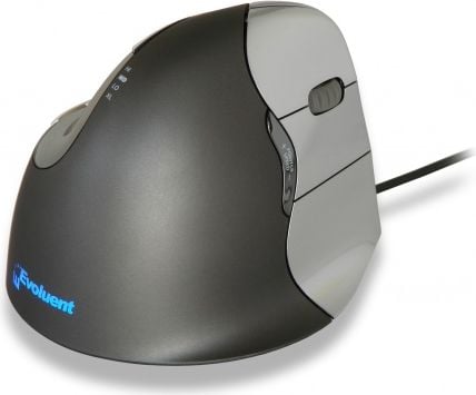 Mouse BakkerElkhuizen Evoluent VerticalMouse 4 BNEEVR4/VM4R, Optic, USB, cu fir, 2600 DPI, 7 Butoane, Negru/Argintiu