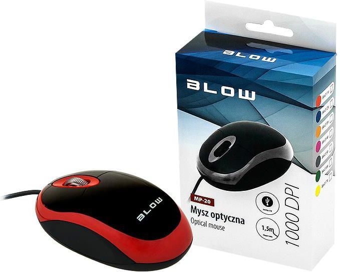 Mouse Blow MP-20, 84-011, Optic, cu fir, USB, 1000 DPI, 3 butoane, Negru si Rosu