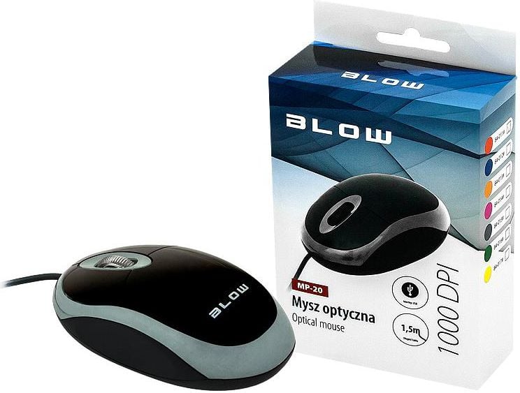Mouse Blow MP-20, 84-015, Optic, USB, cu fir, 1000 DPI, 3 butoane, Negru-Gri
