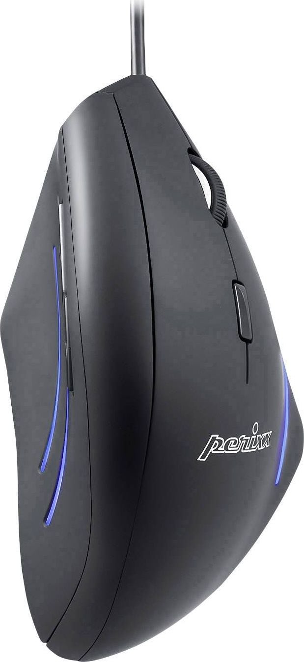 Mouse Ergo Perixx PERIMICE-508 10844, Optic, cu fir, USB, 6 butoane, 1600 DPI, Negru