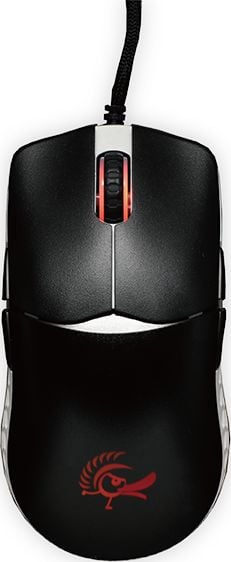 Mouse gaming Ducky White Feather, ultrausor 65g, cablu paracord, 16k DPI, clickswitch Omron D2FC-F-K, Negru-Alb