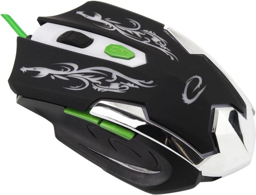 Mouse gaming Esperanza EGM405, USB, Optic, 2400 DPI, 7 butoane, Negru si verde