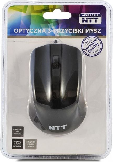 Mouse NTT System MUS-3B-01, Optic, USB, cu fir, 1000 DPI, 3 Butoane, Negru