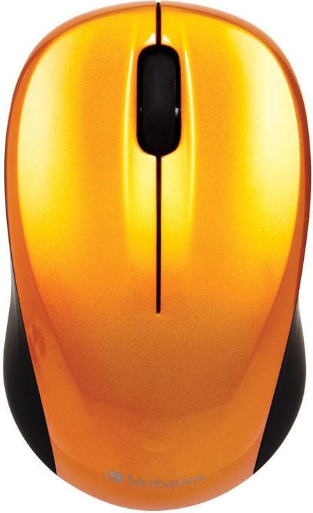 Mouse Verbatim GO NANO 49045, Optic, fara fir, USB, 3 butoane, 1600 DPI, Negru/Portocaliu