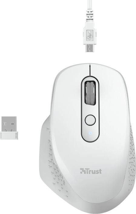 Mouse wireless Trust Ozaa, ergonomic, dual scroll, reincarcabil, Alb