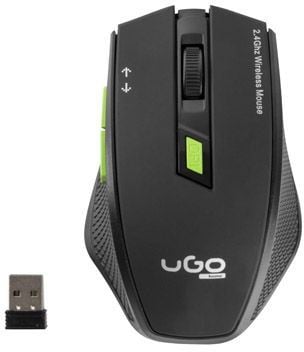 Mouse uGo My-04 UMY-1077, Wireless, Optic, 1800 dpi, USB, 6 butoane, Negru-Verde