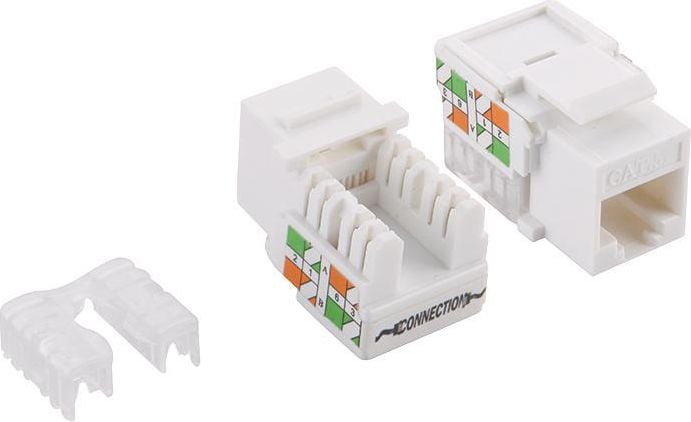 Mufă LogiLink Keystone RJ45 Cat.5e, UTP 90°, LSA/IDC fără instrumente, alb (NK4006)