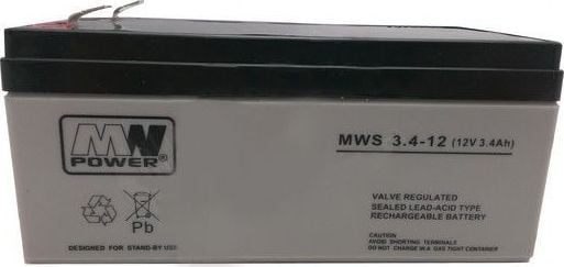 MW Power Pb 12V 3.4Ah fără întreținere (greutate 1.3kg, curent de încărcare max. 0,95A, curent de descărcare max. 35A)