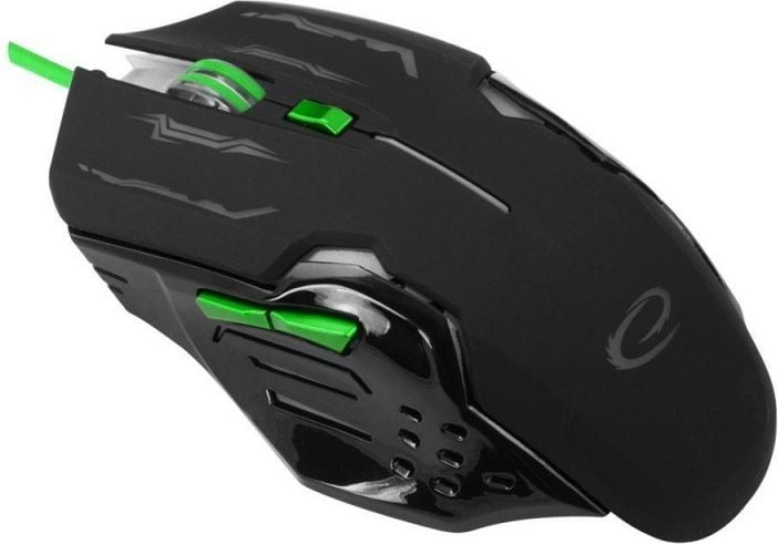 Mouse gaming Esperanza Apache EGM403G, Optic, 6 butoane, USB, 2400 DPI, Negru/Verde