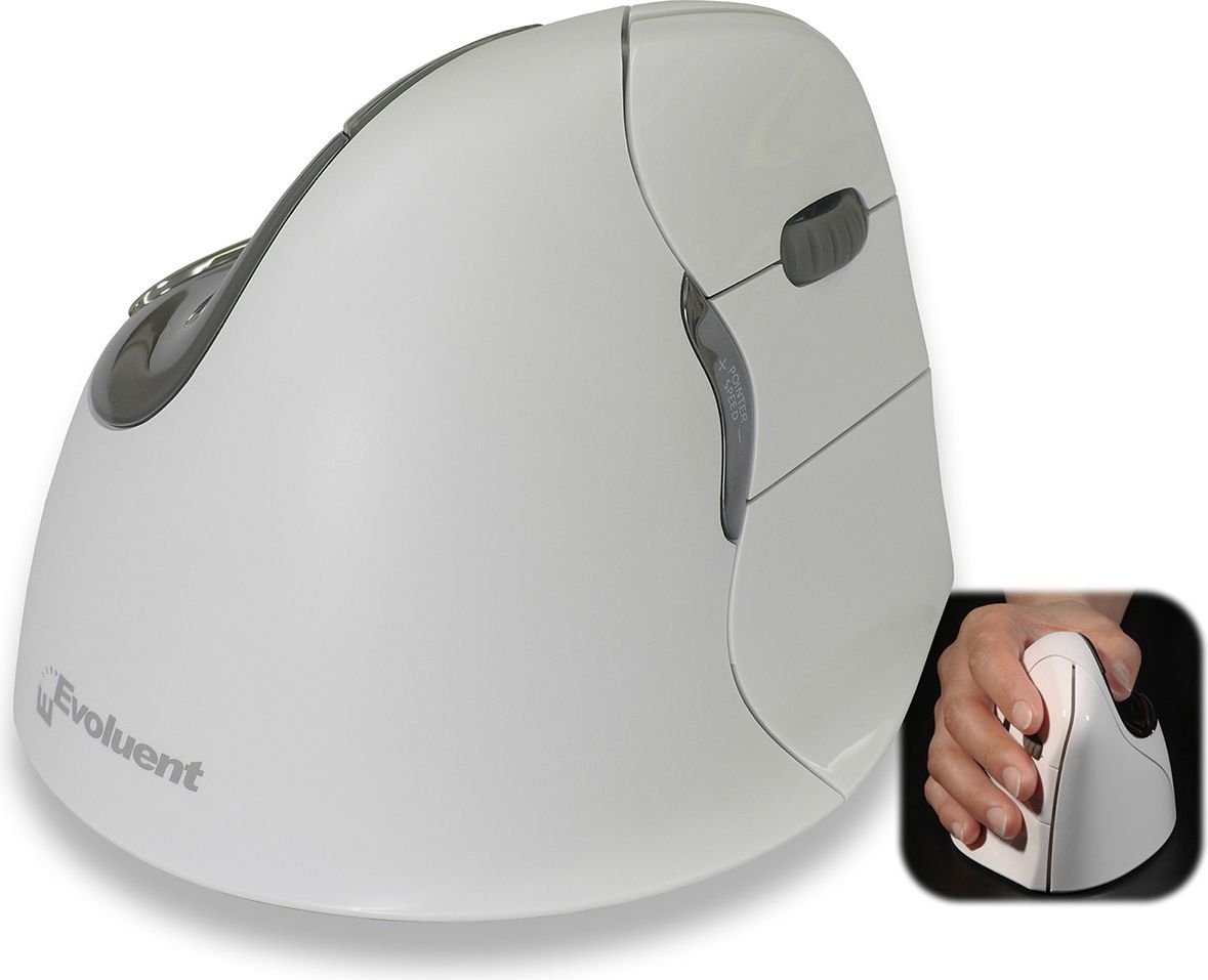 Mouse Evoluent Vertical Mouse 4 VM4RB, Optic, Bluetooth, Wireless, 2800 DPI, 7 butoane, Alb-Gri