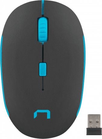 Mouse wireless Natec Martin, Optic, fara fir, 1600 DPI, Negru si Albastru