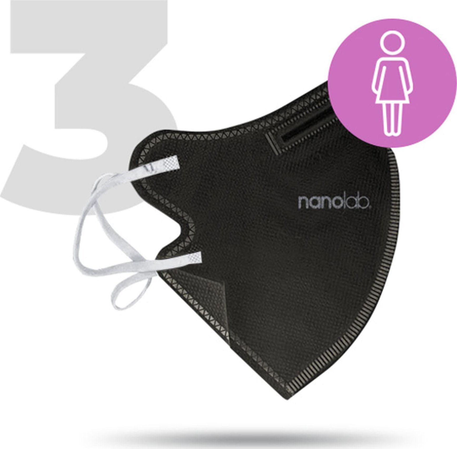Nanolab Nano Mască de protecție, FFP2, negru, femei, 3 buc, Nanolab