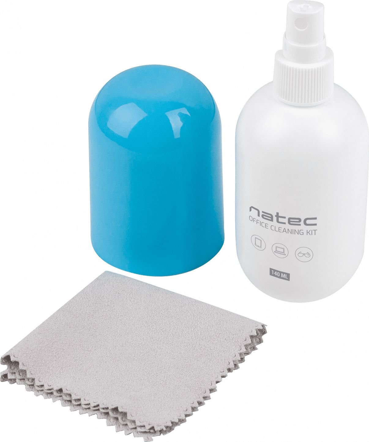 Spray de curatare 140ml cu laveta din microfibra pentru echipamente de birou Natec Raccoon Office Cleaning Kit