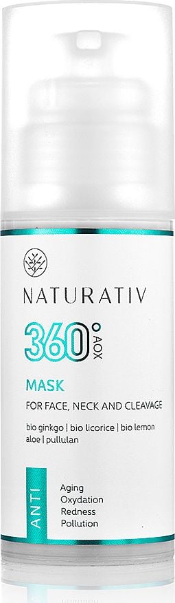 Naturativ 360 Aox Mask For Face Neck &amp; Cleavage Mască de față liniștitoare și de strângere pentru gât și decolteu 100 ml