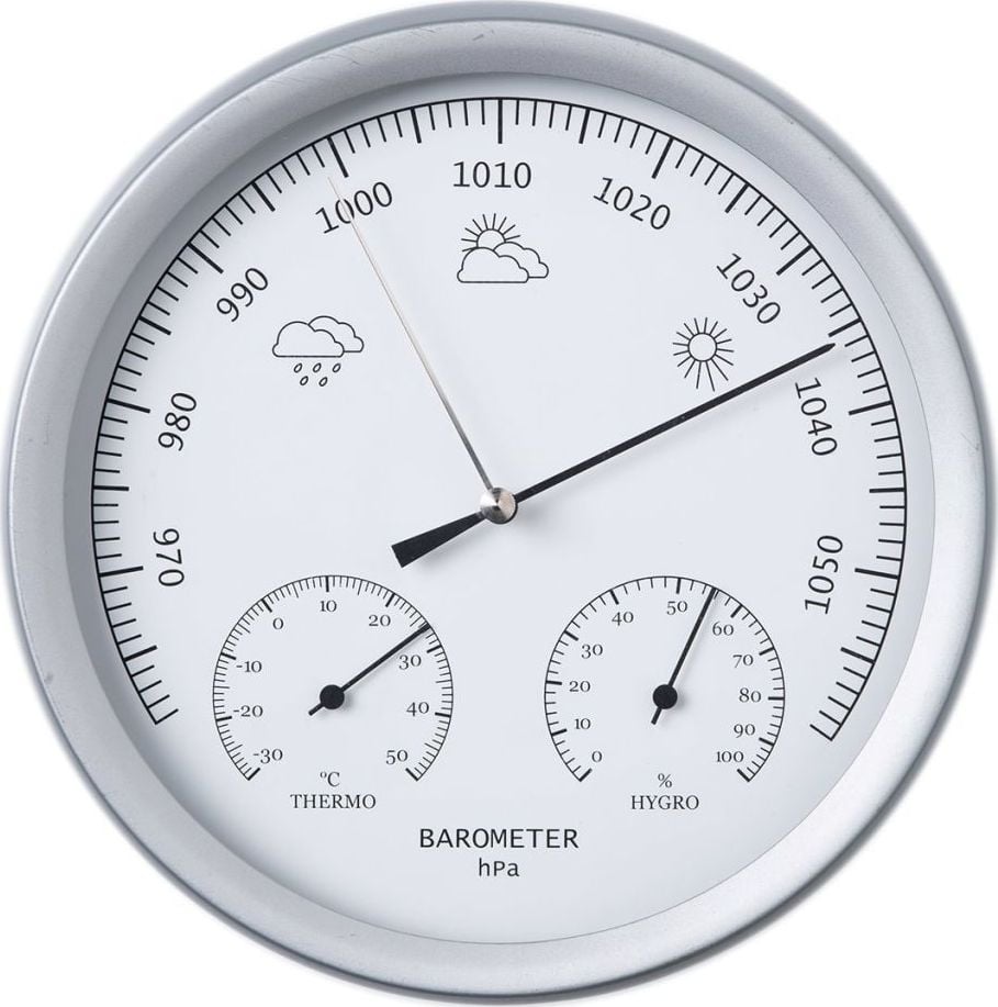 Termometre - Barometru-termo-higrometru 3in1, 20 cm,Culoare argintie, metal,