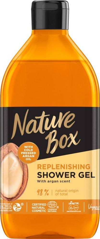 Gel de dus Nature Box, cu ulei de argan 100% presat la rece, vegan, 385 ml