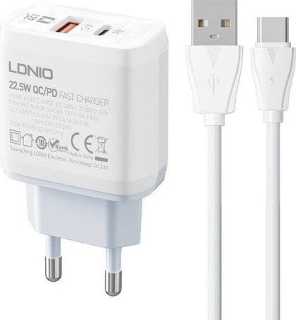 Încărcător LDNIO Încărcător de perete USB LDNIO A2421C, USB-C 22,5 W + cablu USB-C