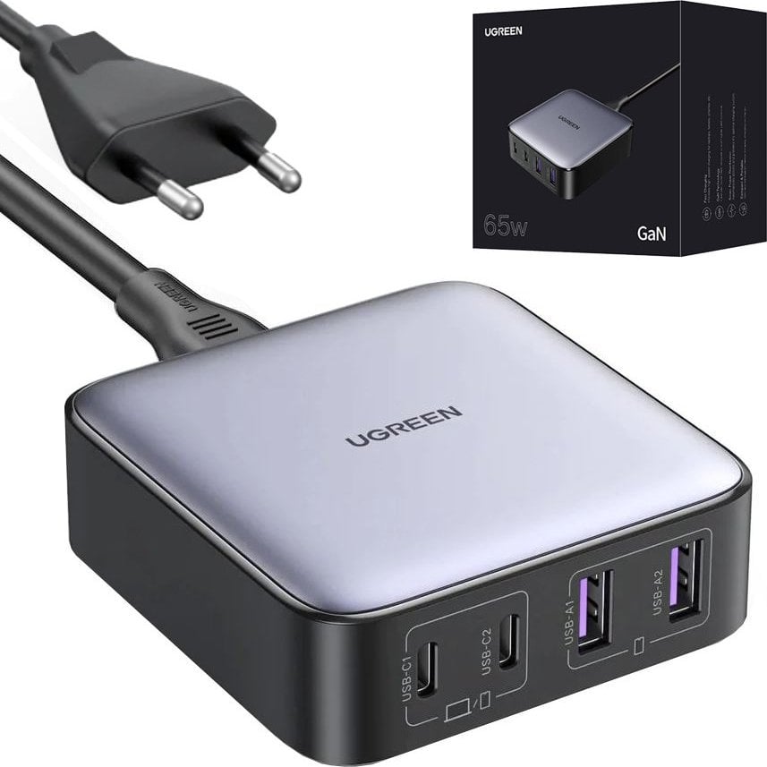 Încărcător Ugreen Încărcător de perete UGREEN CD327 Nexode, 2x USB-C, 2x USB-A, GaN, 65W (gri)