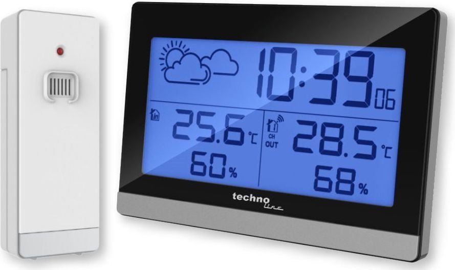 Stație meteo Technoline negru/gri (WS 9255),Display iluminat din spate,Senzor extern,de la -10 grade C la +50 grade C , de la -25 grade C până la +60 grade C