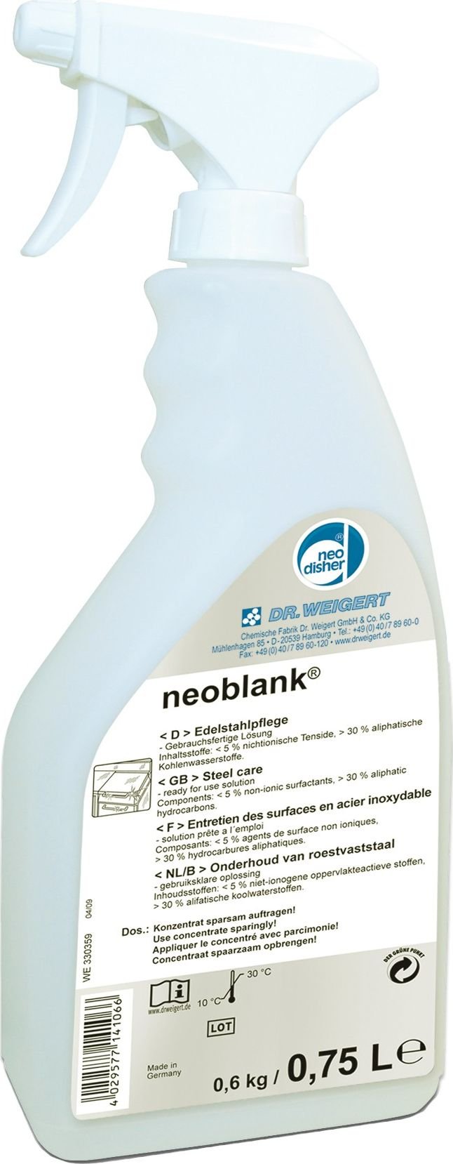 Neodisher Neoblank - Agent de îngrijire pentru oțel inoxidabil - 0,75 L