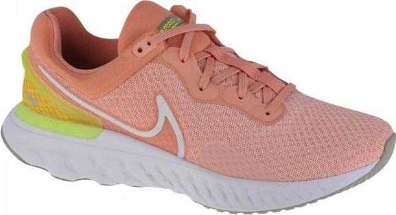 Nike, Pantofi cu detaliu logo pentru alergare React Miler 3 Road, Alb, Roz somon, Verde lime, 9.5