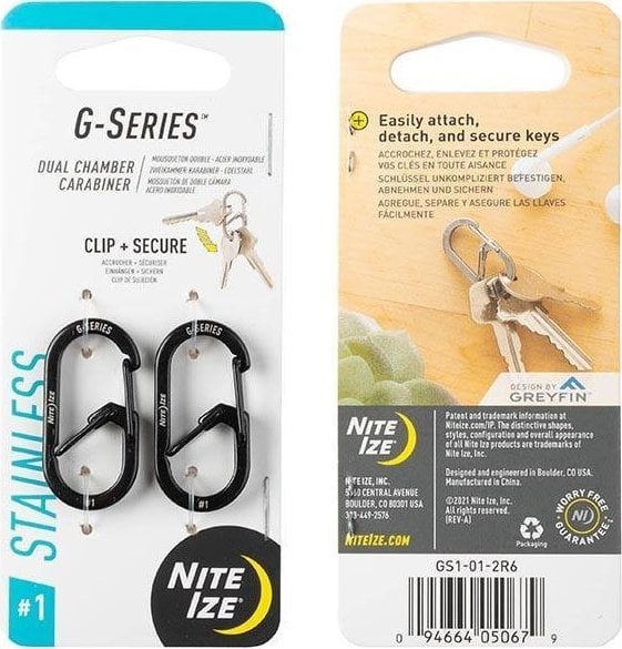 NiteIze Set de carabiniere Nite Ize G-Series 1, pachet de 2 negru