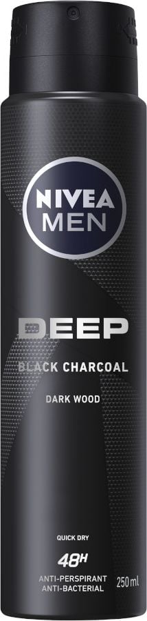 Deodorant spray Nivea Men Deep Black Carbon Dark Wood, 250 ml