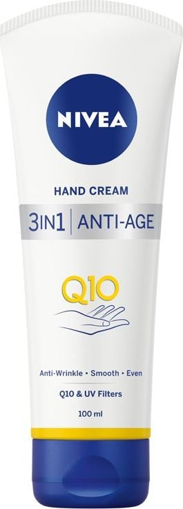 Crema de maini Nivea 3in1 Ant-Age Q10 ,100 ml, Hidratante, Întinerire, Hrănitoare, Netezitoare