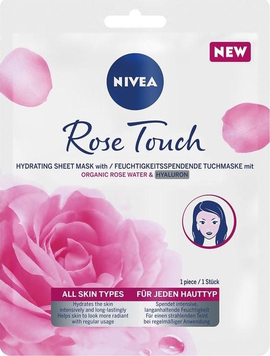 Nivea Rose Touch Mască intensiv hidratantă cu apă organică de trandafiri și acid hialuronic