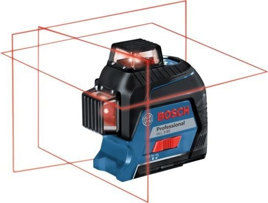 Nivela laser cu linii Bosch Professional GLL 3-80, 30 m, ± 0.2 mm/m precizie, clasa laser 2, IP 54 + 4 baterii (AA) + panou de vizare + valiza transport
