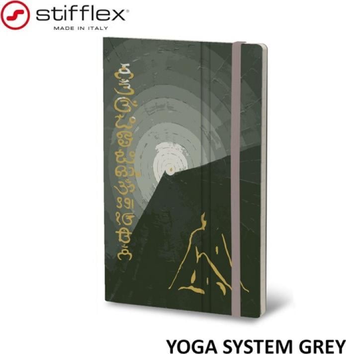 Notebook Stifflex STIFFLEX, 13x21cm, 192 pagini, Sistem Yoga - Gri