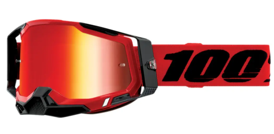 Ochelari motocross 100% RACECRAFT2 rosu - oglinda, Lentilă roșie anti-aburire, LT 38%+/-5% + lentilă transparentă anti-aburire, LT 88%-92% + 10 Tear-offs