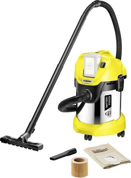 Aspirator fara sac Karcher WD 3 Battery Premium 1.629-950.0, 300 W, 17 l, bateria vanduta separat, Argintiu/Galben