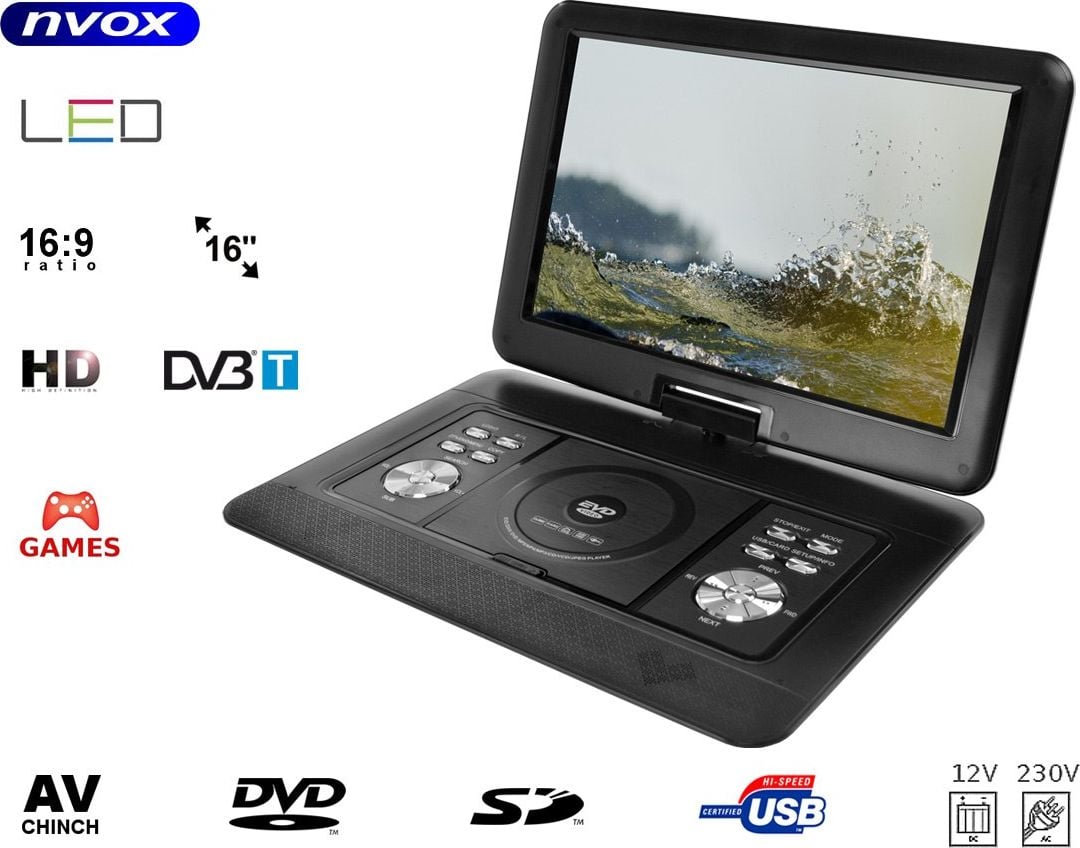 Radio, CD, DVD player auto - Nvox player portabil dvd player portabil cu tuner tv lcd 16 inch inch dvb-t mpeg-4/2 dvd usb sd games 12v 230v