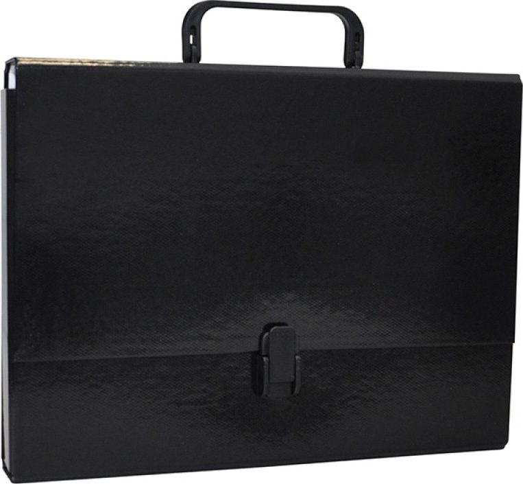 Folder-cutie pentru produse de birou A4/5cm cu mâner și lacăt, negru