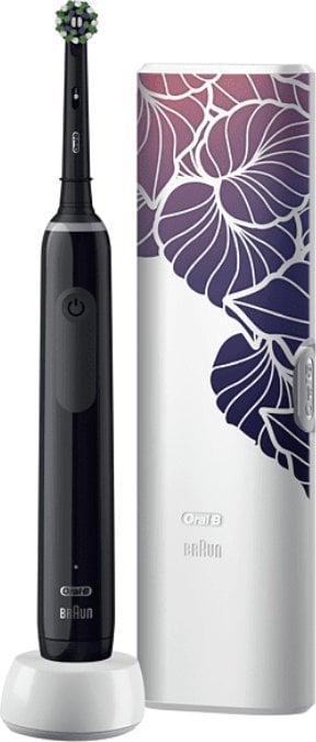 Periuță de dinți Oral-B 3500 Floral Design Edition neagră, Pentru adulti, Reîncărcabil, Cu un senzor de forță de presiune,Durata de viata a bateriei 120 de minute
