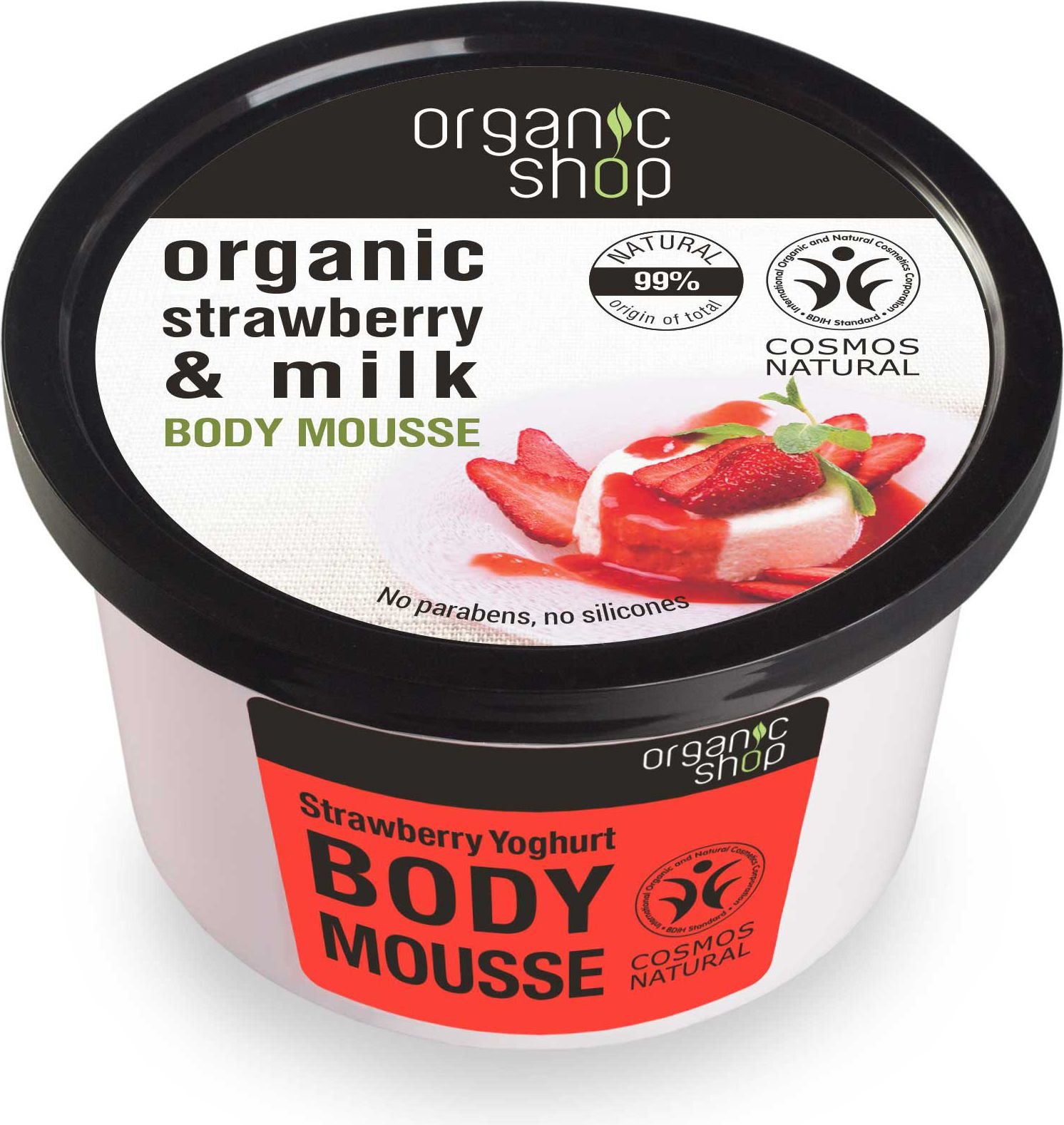 Mousse delicios pentru corp Strawberry Milk 250 ml Organic Shop