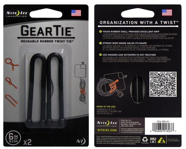 Set de cabluri Gear Tie Original 6 „2 bucati de cauciuc negru (GT6-2PK-01)