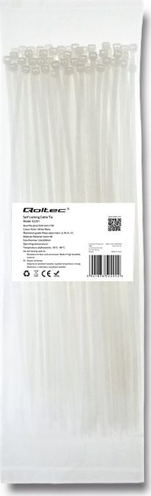 Set cu benzi zimtate din plastic pentru fixare cabluri , Qoltec , 3.6*300 nylon UV 100 bucati , alb